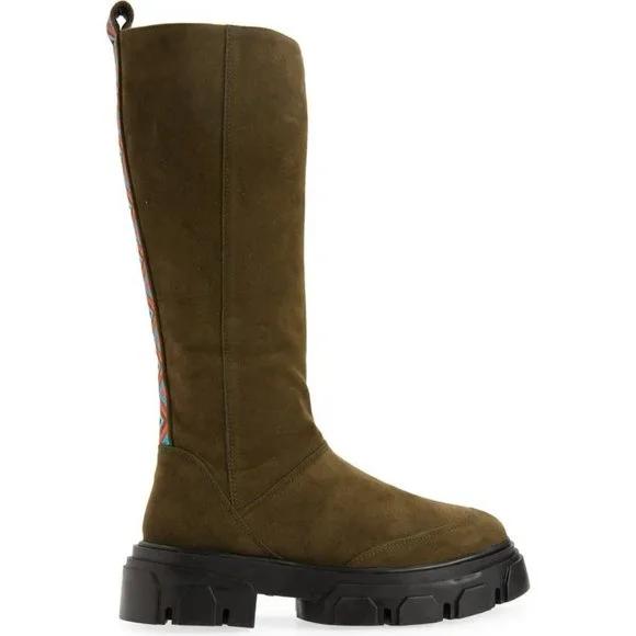 FARM RIO Embroidered Suede Tall Knee High Lug Sole Boot Green Suede 7.5 NEW - Picture 5 of 14
